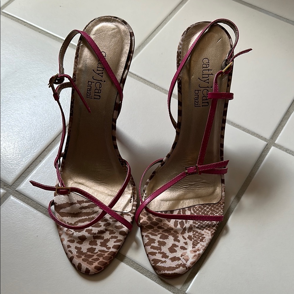 Cathy Jean Women's Pink and Brown Strappy Heels